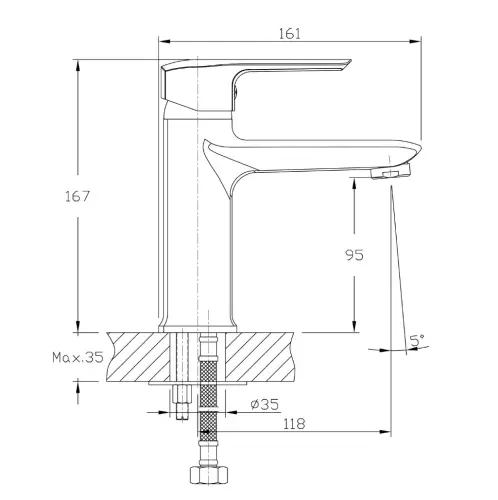 Stalis LOTUS za lavabo LO144 - tehnički crtež