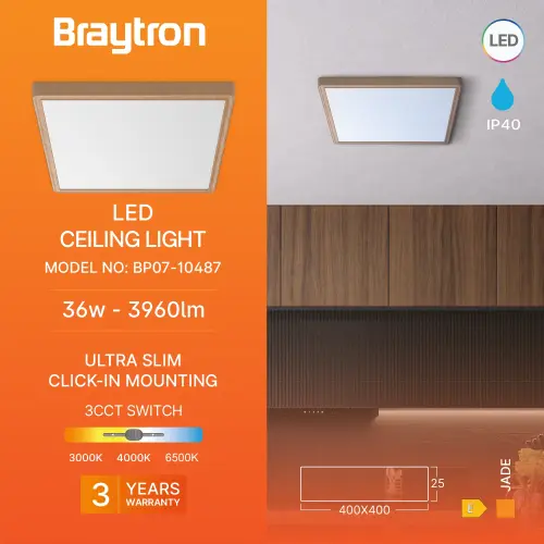 Braytron LED Plafonjera Kvadratni 36W Drvo CCT BP07-10487