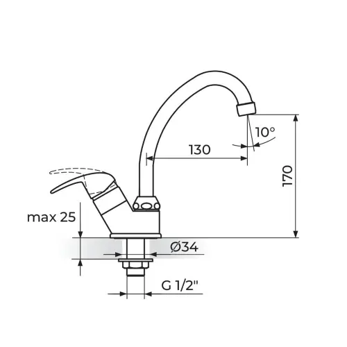 Rosan Perla ventill za jednu vodu, izliv 130 mm