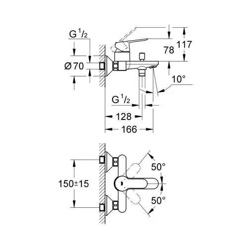 Grohe Bauedge za kadu 23334000 - tehnički crtež