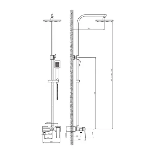 Inter Ceramic Usponski tuš elinor gun grey - tehnički crtež