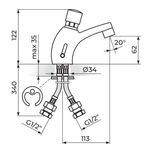Rosan Stojeća za lavabo A73007 - tehnički crtež