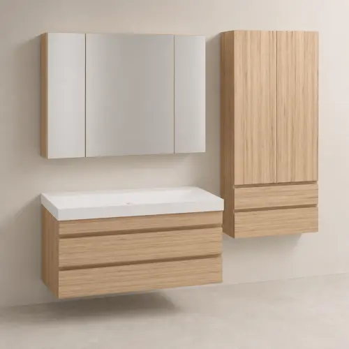Kolpa San Naomi Set Delux 100cm Braon (Ormarić sa umivaonikom + Ogledalo/ormarić + Visoki ormarić)