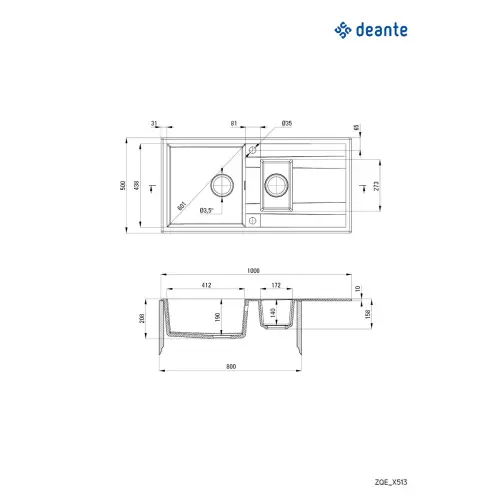Deante Eridan ZQE N513 ugradna Crna 1000x500/208mm