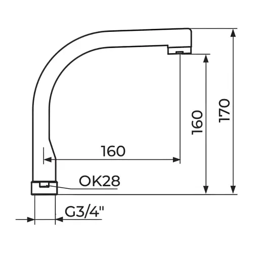Rosan Izliv J 160 - ø24 mm sa Neoperl HC perlatorom PIJ32KING - tehnički crtež