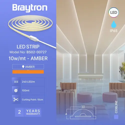Braytron LED COB Traka 220V 10W 240LED Amber IP65 BS02-00727