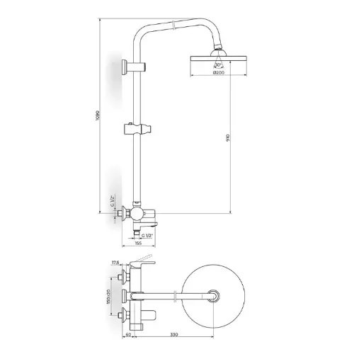Rosan B2 Baterija za tuš kadu sa usp tuš D.220mm i izlivom JB37351