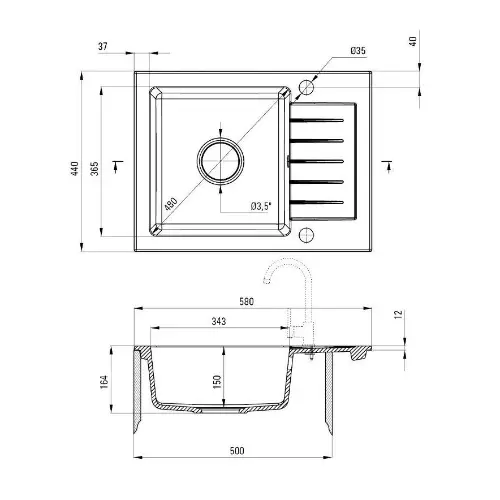 Deante Zorba ZQZ 211A ugradna Grafit 580x440/164mm