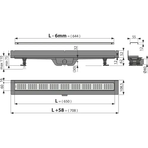 Alca APZ30-850mm DO ZIDA - tehnički crtež