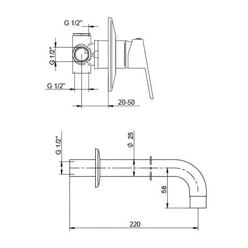 Rosan Smart uzidna za lavabo JA314001 - tehnički crtež