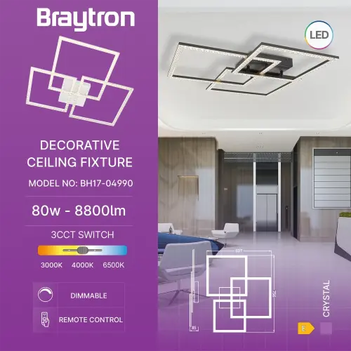 Braytron LED Plafonjera 80W Beli CCT BH17-04990