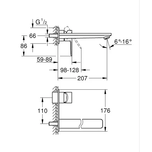 Grohe Lineare ugradna za lavabo 23444001 - tehnički crtež