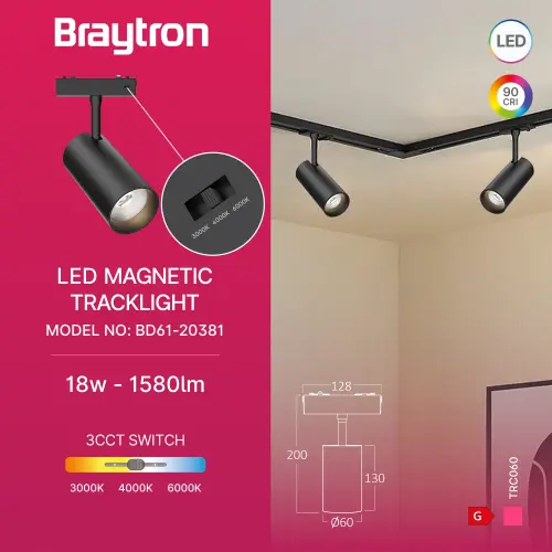 Braytron Magnetni Spot Reflektor 18W Crni CCT 48VDC BD61-20381
