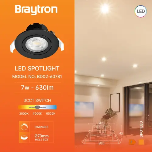 Braytron Dimabilna LED Spot Svetiljka Okrugla 7W Crna CCT BD02-60781