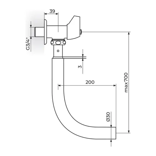 Rosan Ventil ispirač za WC šolju 3/4 A95034 - tehnički crtež