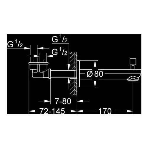 Grohe Eurosmart Cosmopolitan izliv sa prebacivačem za ugradnu slavinu 13262000 - tehnički crtež
