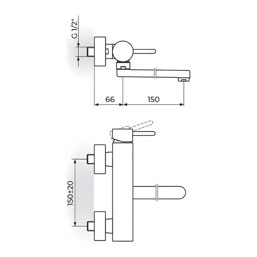 Rosan Zerro Zidna 150Mm JZ32115 - tehnički crtež