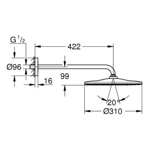 Grohe Rainshower mono 310 RUŽA SA NOSAČEM SET 26557000 - tehnički crtež