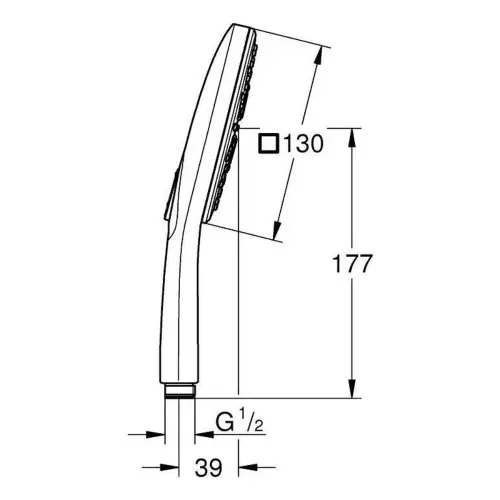 Grohe Rainshower SmartActive 130 tuš rucica 3 funkcije Hard Graphite 26582A00 - tehnički crtež