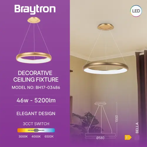 Braytron LED Visilica Okrugla 46W Zlatni CCT IP20 BH17-03486