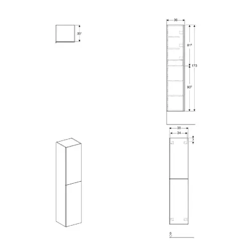Geberit ormarić Visoki 380 x 1730 x 360 Acanto Sa 2 Vrata Crna Mat/Staklo 500.61