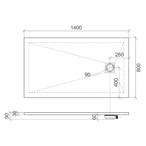 Astral Lithos Tuš kada 140x80 - Liveni mermer Crna 