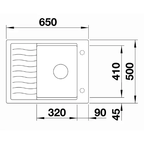 Blanco ELON 45 S silgranit 650x500mm Bela 524828 - tehnički crtež