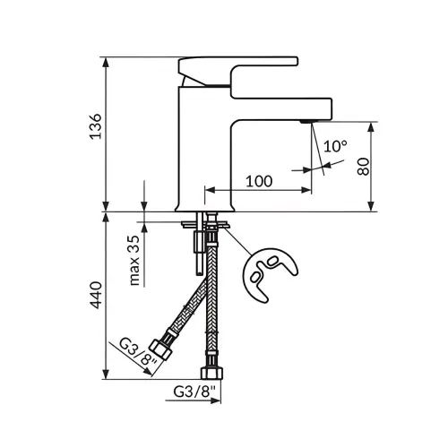 Rosan B2 za lavabo JB30101 - tehnički crtež
