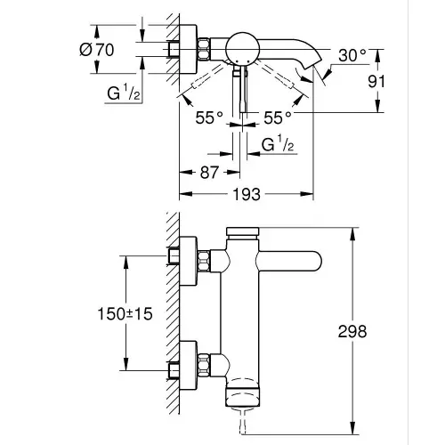 Grohe Essence za kadu Supersteel 33624DC3 - tehnički crtež