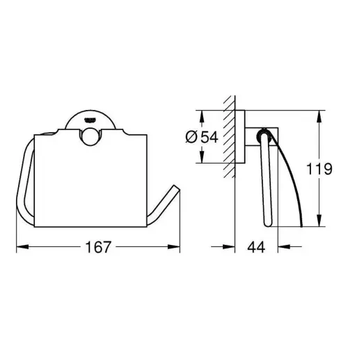 Grohe Essentials Držač toalet papira sa poklopcem 40367001 - tehnički crtež
