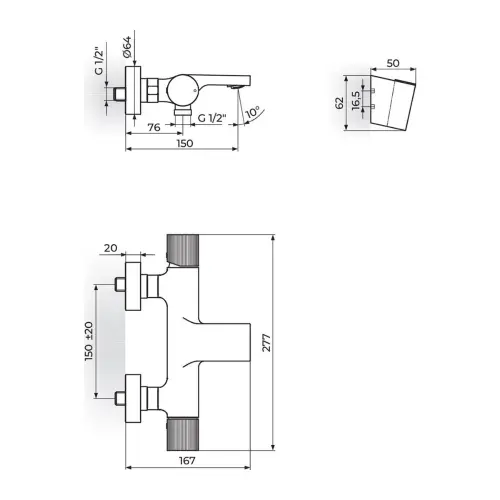 Rosan S4 Black za kadu 433101B - tehnički crtež