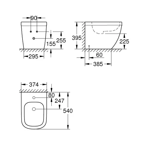 Grohe Euro Ceramic bide stojeći, back to wall 39340000 - tehnički crtež