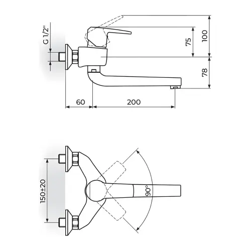 Rosan Cubo Zidna 200Mm JC32220 - tehnički crtež