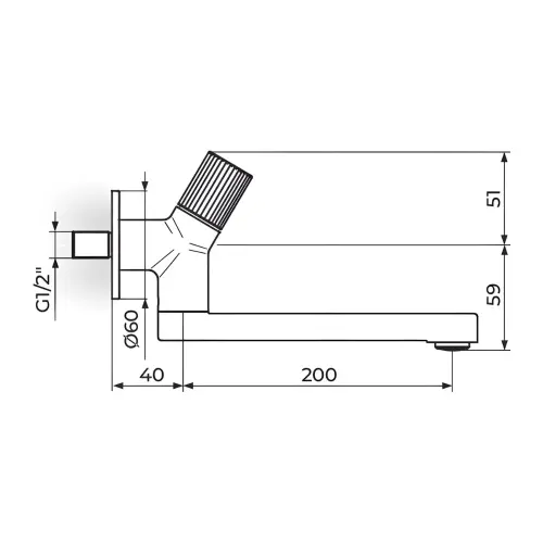 Rosan S4 Zidni ventil za hladnu vodu - pokretni izliv 200mm 452200 - tehnički crtež
