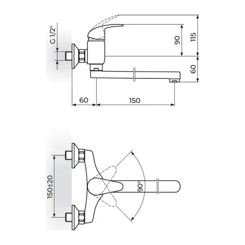 Rosan Perla Zidna ovalni izliv 150 mm JP321015 - tehnički crtež