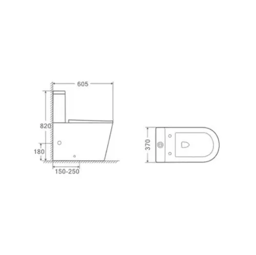 Hidrosan VICTORIA TF Monoblok UNIVERZALNI SA DASKOM KW-T005B-R - tehnički crtež