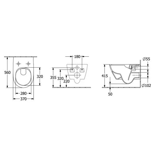 Villeroy & Boch Subway 2.0 wc šolja konzolna rimless 5614R001 - tehnički crtež