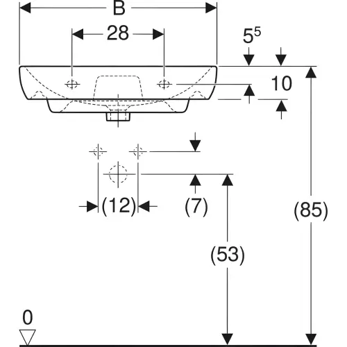 Geberit Smyle lavabo 65x48cm 500.230.01.1 - tehnički crtež