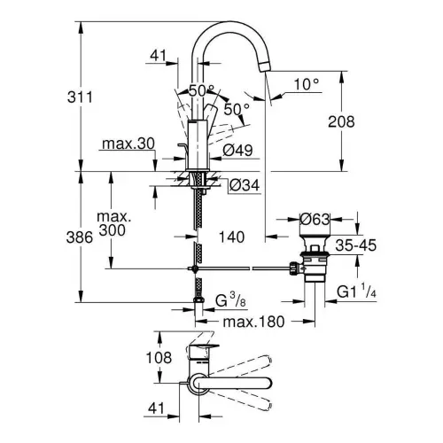 Grohe Bauedge za lavabo L size 23760001 - tehnički crtež