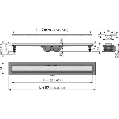 Alca APZ20 550mm gold MAT - tehnički crtež