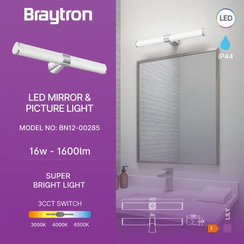 Braytron LED Lampa za Ogledalo 600MM 16W Hrom CCT IP44 BN12-00285