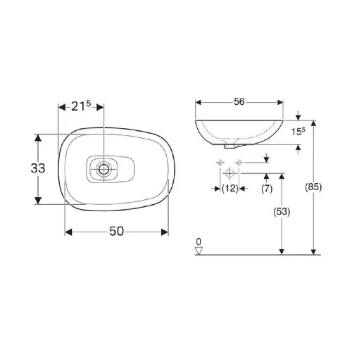 Geberit Lavabo 560x400mm nadgradni Citterio 500.542.01.1 - tehnički crtež