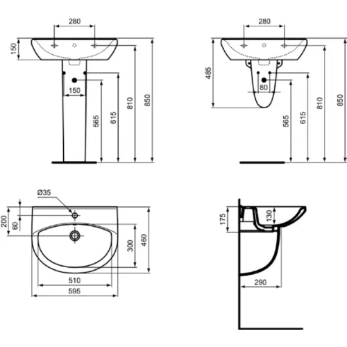 Ideal Standard Alpha umivaonik 60x46 R027401 - tehnički crtež