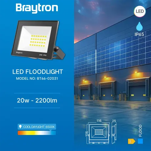 Braytron LED Reflektor 20W Crni 6500K IP65 BT66-02031