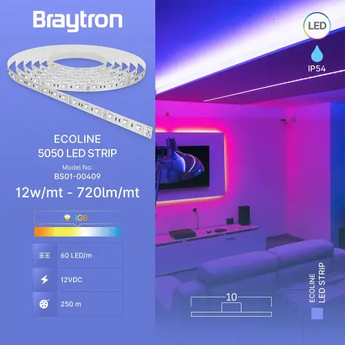 Braytron LED Traka 12W 60LED 5050 RGB 12V IP54 5M BS01-00409