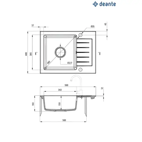 Deante Zorba ZQZ N11A ugradna Crna 580x440/164mm