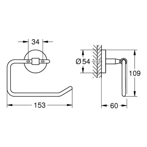 Grohe Baucosmopolitan Držač toalet papira 40457001 - tehnički crtež