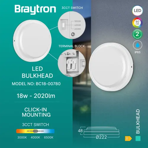 Braytron LED Brodska Svetiljka Okrugla 18W Bela CCT IP65 BC18-00780