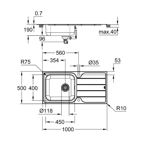 Grohe K500 sudopera 60 100/50 1.0 rev 31563SD1 - tehnički crtež