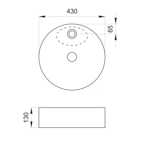 Elegant fi430/130mm CRNI MAT nadgradni lavabo - tehnički crtež
